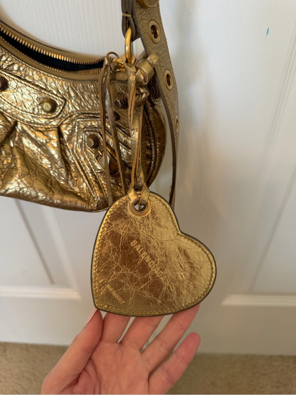 Balenciaga Metallic Gold Crescent Shoulder Bag with Mirror Tag - Picture 5 of 5